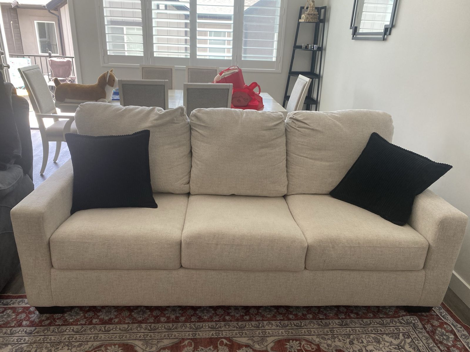  3-Seater Fabric Sofa with Black Accent Pillows