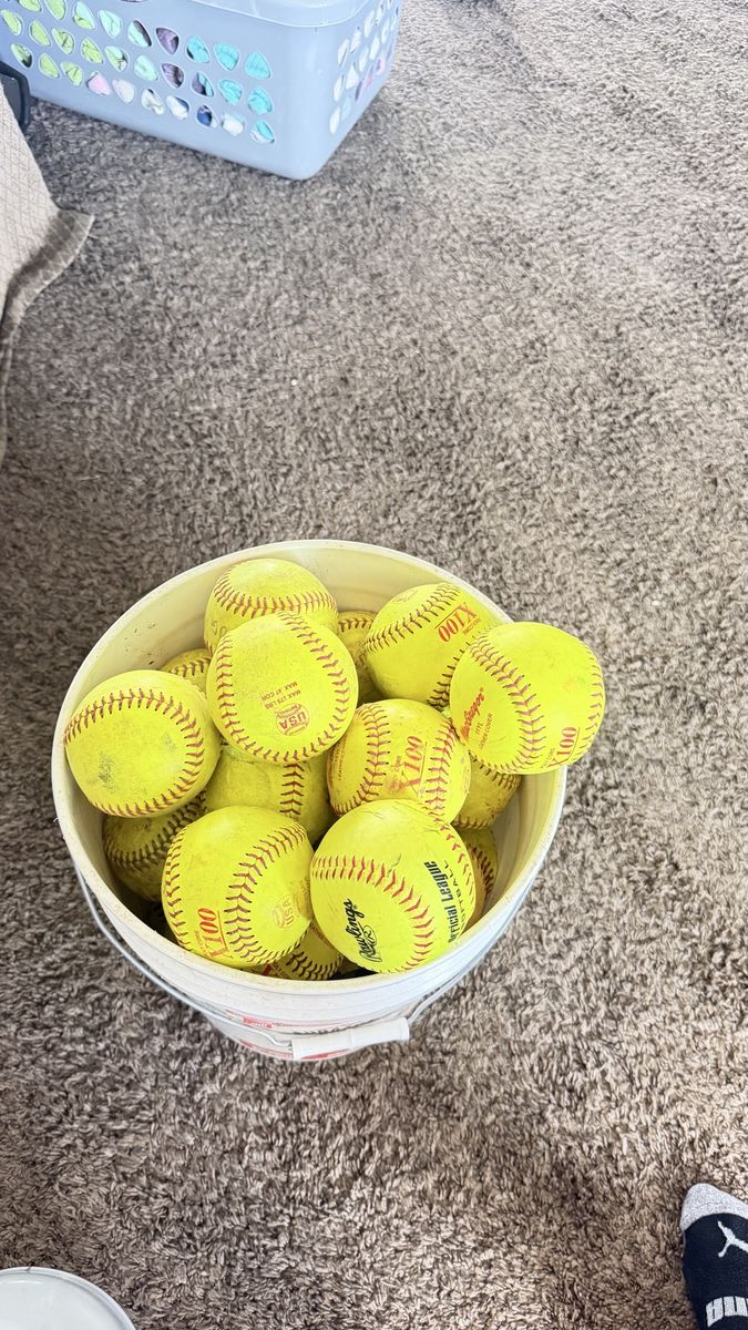 Bucket of Used Softballs - Rawlings & Other Brands - Practice/Training - 41 balls