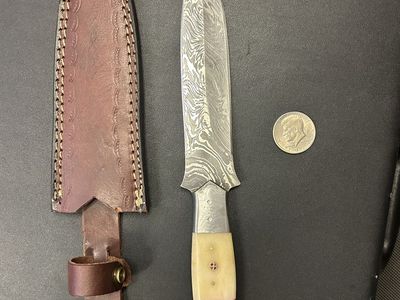 Custom Damascus Steel Fixed Blade Knife with Leather Sheath