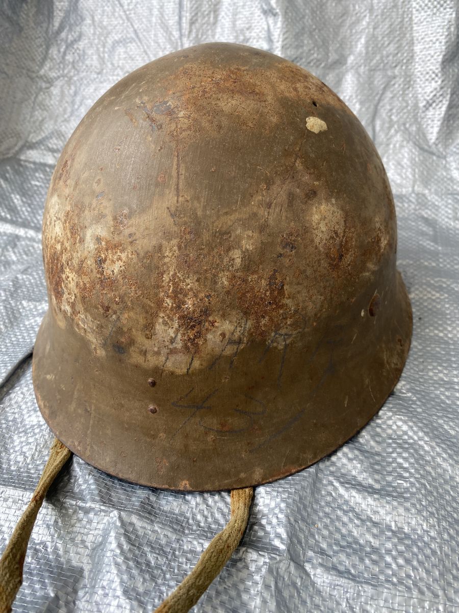 Original WWII Japanese Type 90 Army Helmet – Okinawa Veteran Bring-Back – Complete Liner
