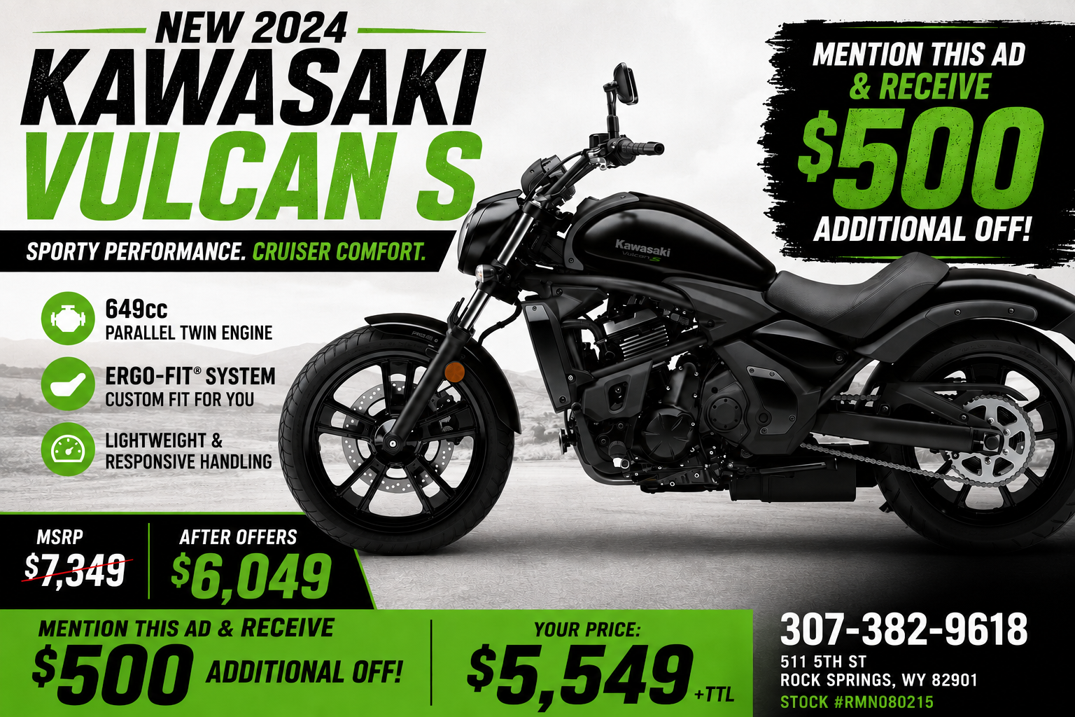 2024 Kawasaki Vulcan S - NEW - $6,049