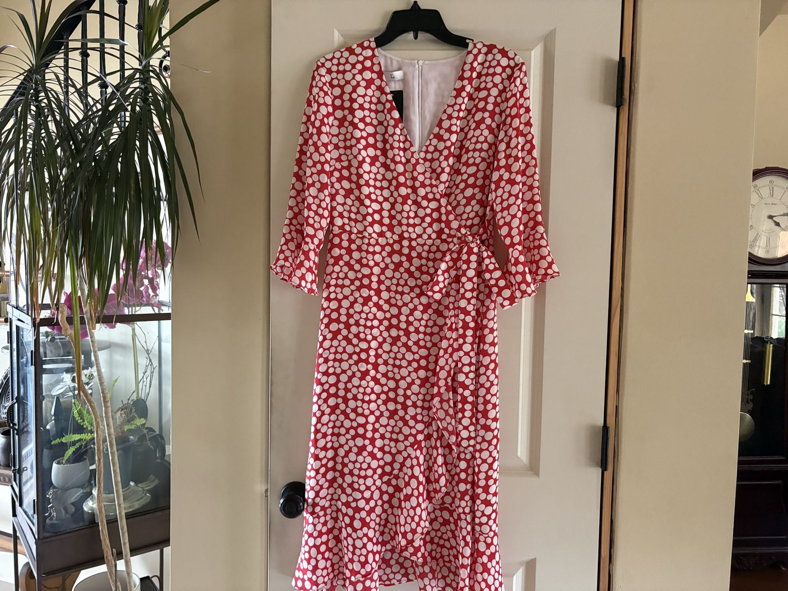 New Red Polka Dot Wrap Around Stld Dress Sz 2