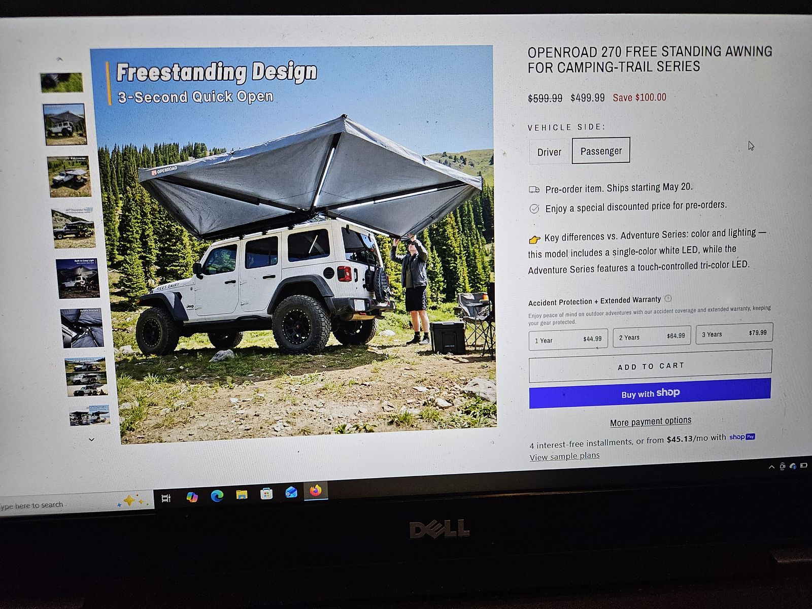 OPENROAD 270 Free Standing Awning Passanger side