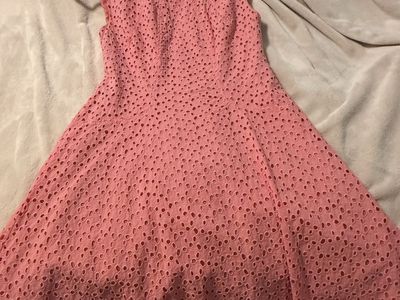 London Times Women's Size 10 Coral Eyelet A-Line Dress - Sleeveless, Zip Back, Knee Length