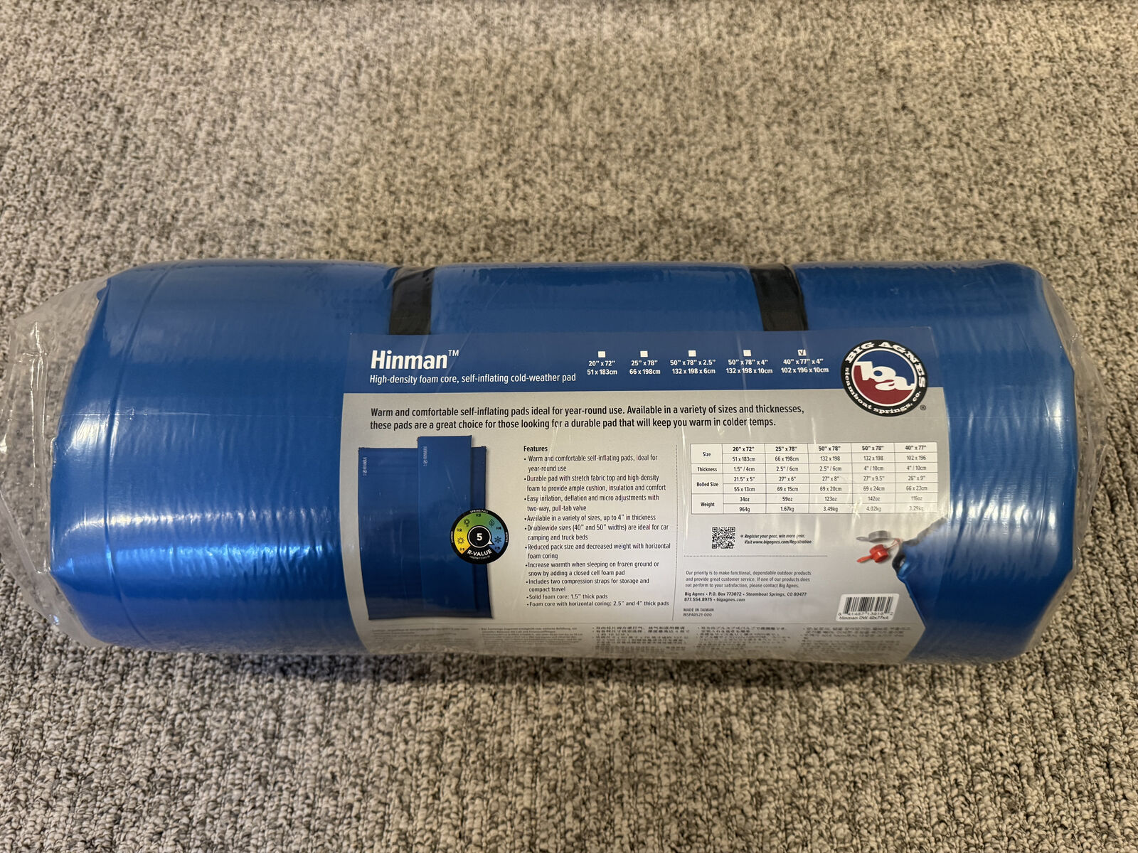 Big Agnus Hinman  20" x 72" x 1.5" camping mattress pad