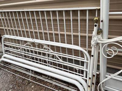 Vintage White Metal Scrollwork Bed Frame with Brass Accents- bed on top and futton on bottom area