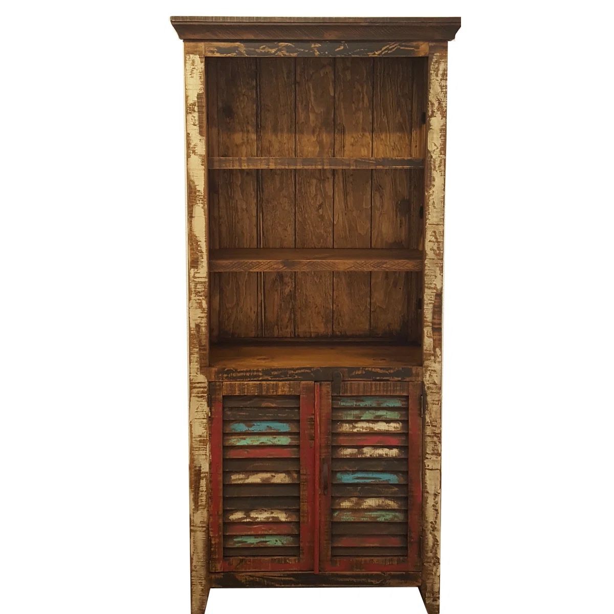 Millwood Pines Freelon Solid Wood Rustic Bookcase – Colorful Vintage Finish – Brand New $1150 MSRP