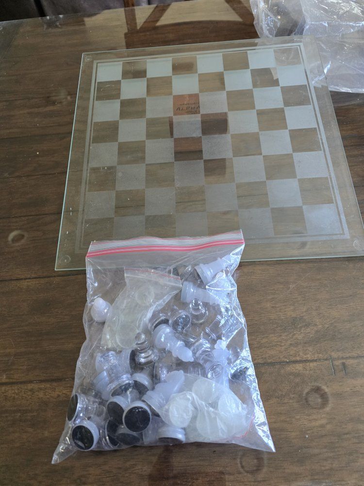 Glass Chess/ checker Set with Frosted Board and Complete Pieces