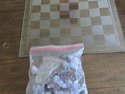 Glass Chess/ checker Set with Frosted Board and Complete Pieces