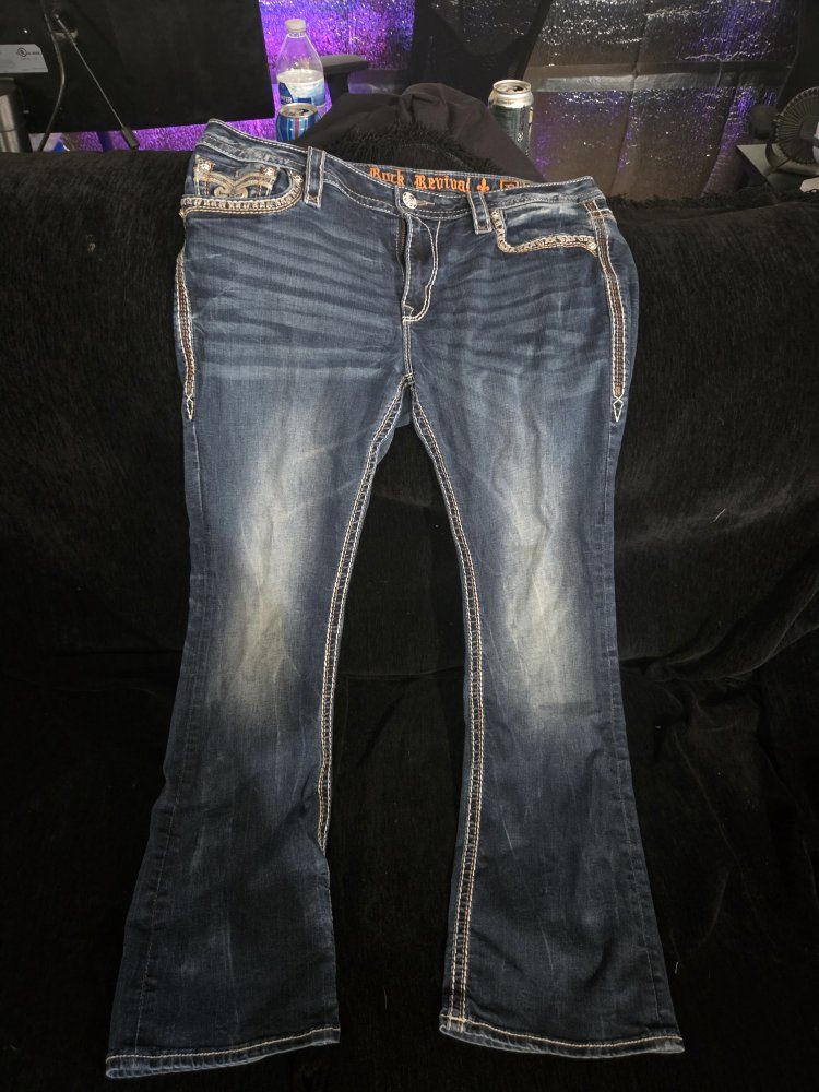 Rock Revival Women's Embroidered Flap Pocket Bootcut Jeans Size 32