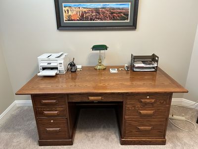 Solid Wood Executive Computer Desk and Matching File Cabinet - Home Office Furniture Set