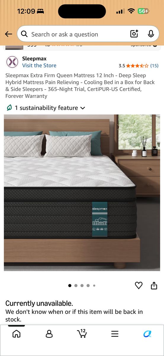 Sleepmax Extra Firm Queen 12" Hybrid Mattress - Deep Sleep & Pain Relieving Support
