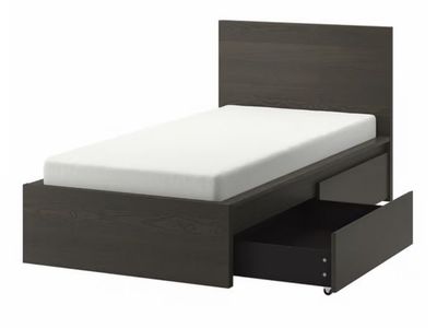 Full size bed frame with four drawer storage includes mattress.