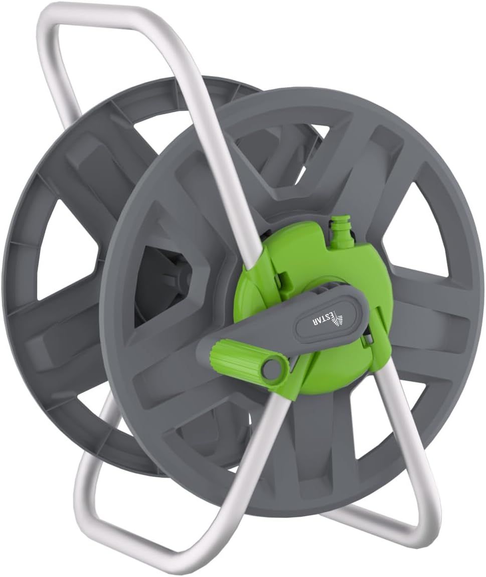 NEW Water Hose Reel Cart, Holds 60-80 Ft of 5/8 Inch Hose, Green Wall Mounted Garden Hose Cart, Portable Hose Reel