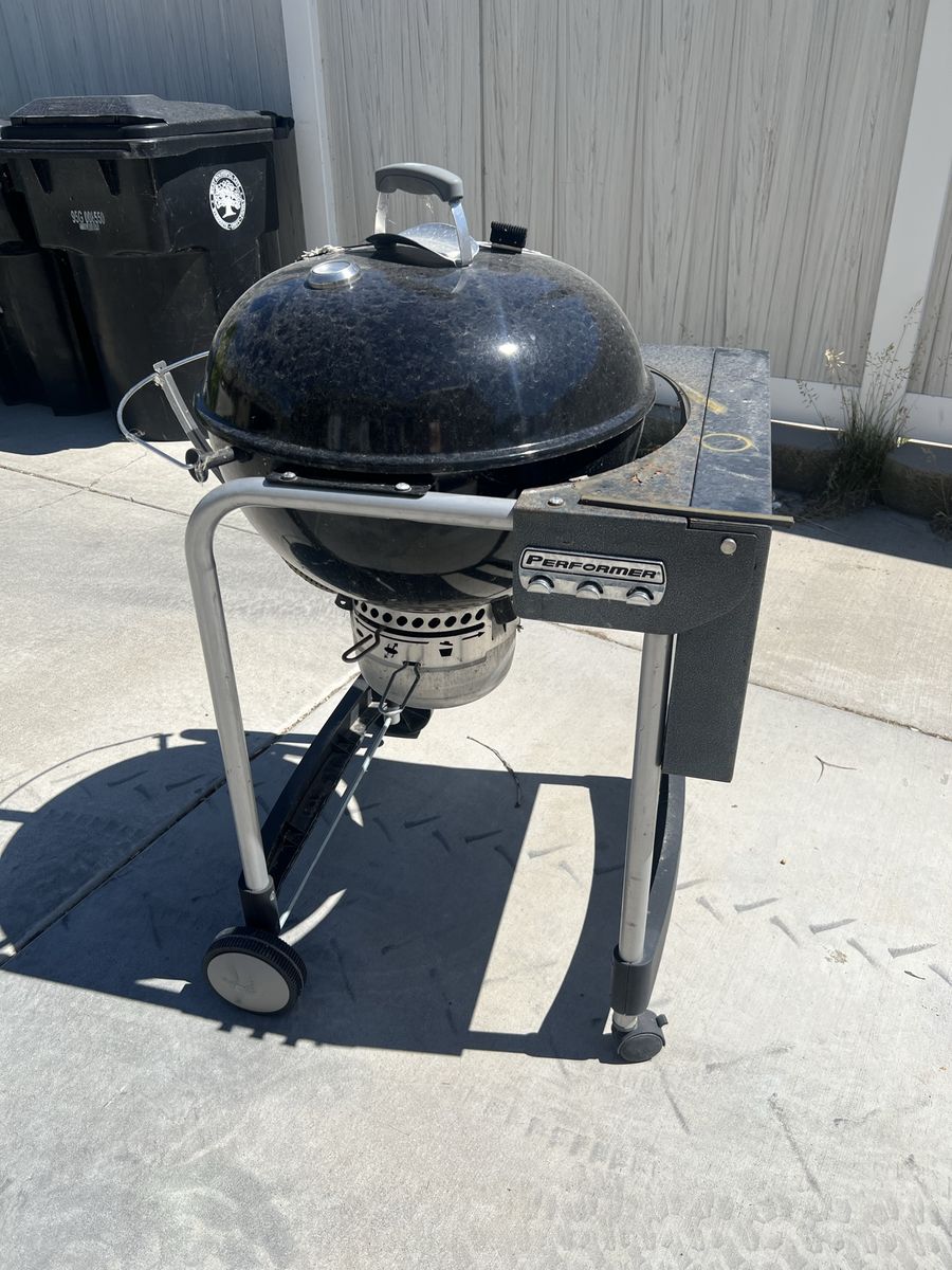 Performer Charcoal Grill - Black with Side Table & Thermometer