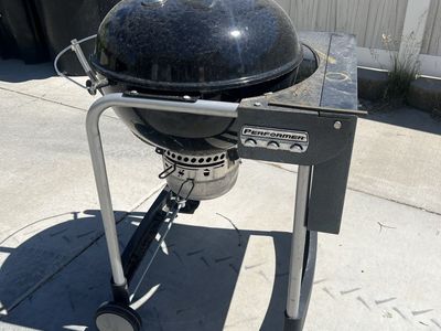 Performer Charcoal Grill - Black with Side Table & Thermometer