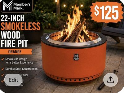 Member's Mark 22-Inch Smokeless Wood Fire Pit - Orange, Durable Steel Construction