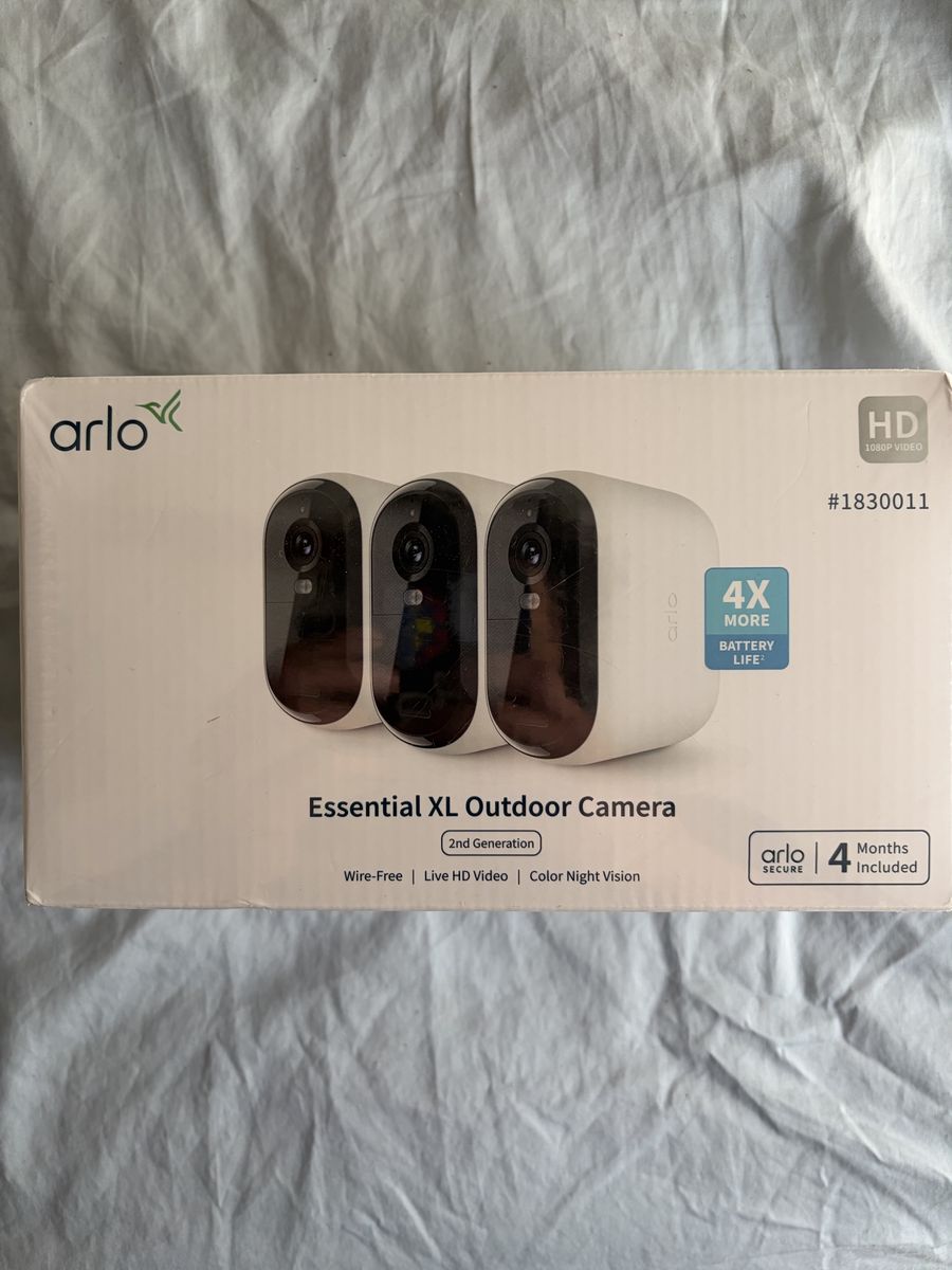 new, sealed 3-pack of Arlo Essential XL Outdoor Cameras (2nd Generation)
