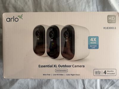 new, sealed 3-pack of Arlo Essential XL Outdoor Cameras (2nd Generation)