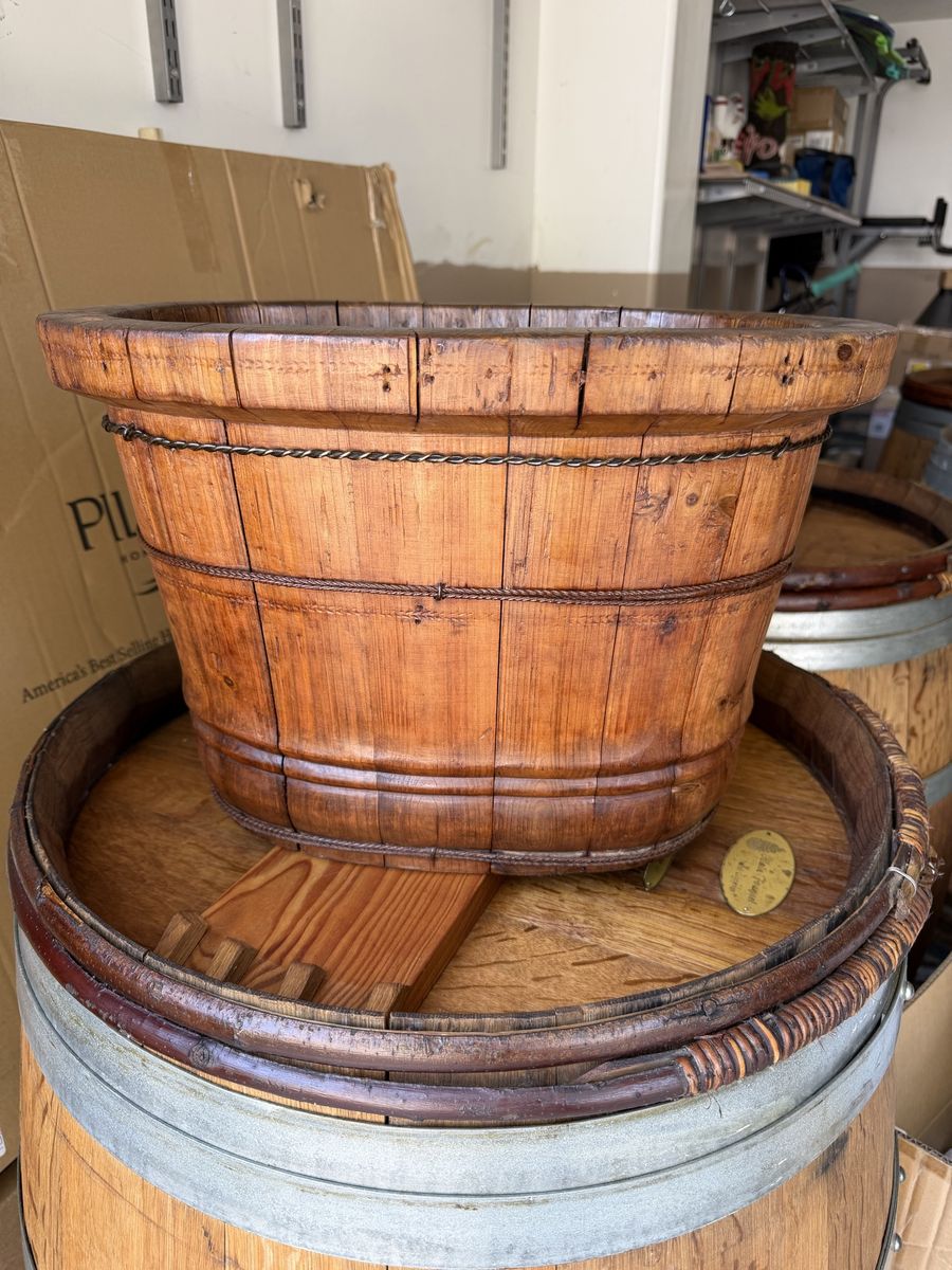 Antique Handmade Wooden Bucket / Planter – Rustic Primitive Decor