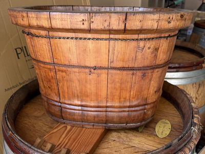 Antique Handmade Wooden Bucket / Planter – Rustic Primitive Decor