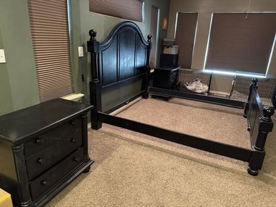 Black Wooden Bedroom Furniture Set - King Bed Frame, Dresser with Mirror & Nightstands