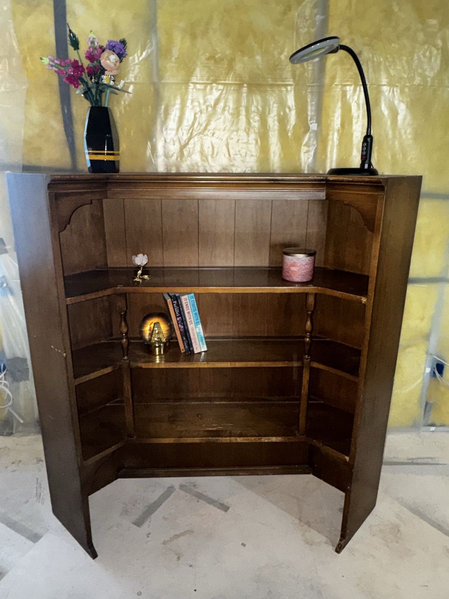 Vintage Wooden Corner Bookshelf / Display Hutch
