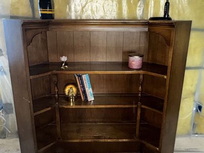 Vintage Wooden Corner Bookshelf / Display Hutch