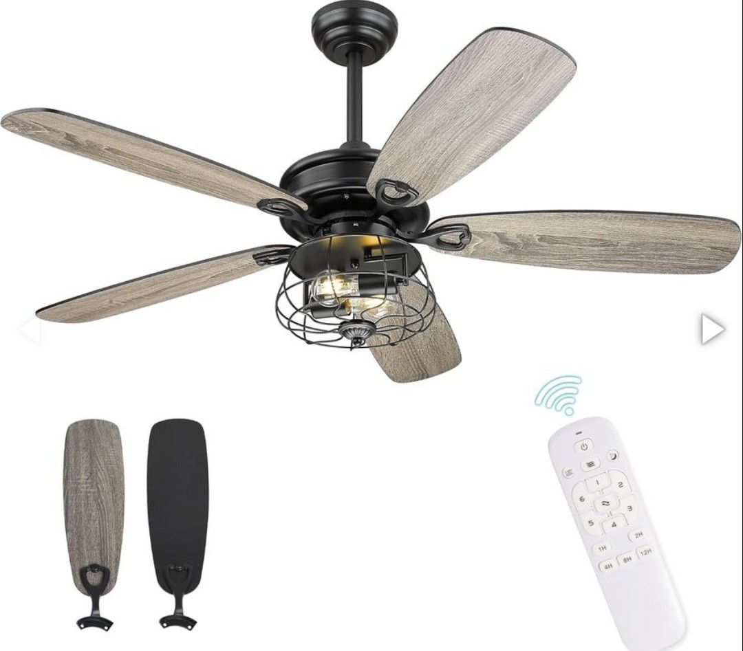 NEW Melkelen Farmhouse 52" Ceiling Fan with Lights, Remote