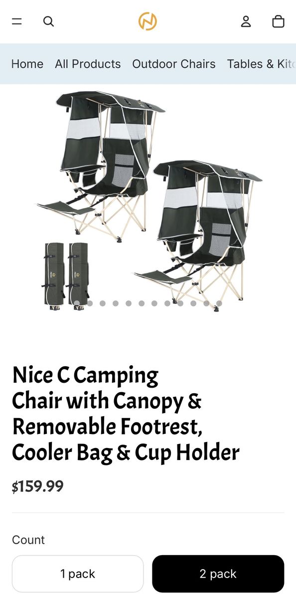 (2) Camping Chairs w/ Canopy + Sunshade + Footrest