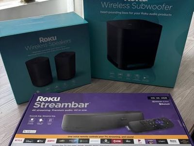 Roku Wireless Speaker Sound System Bundle (Soundbar, Subwoofer, Wireless Speakers)