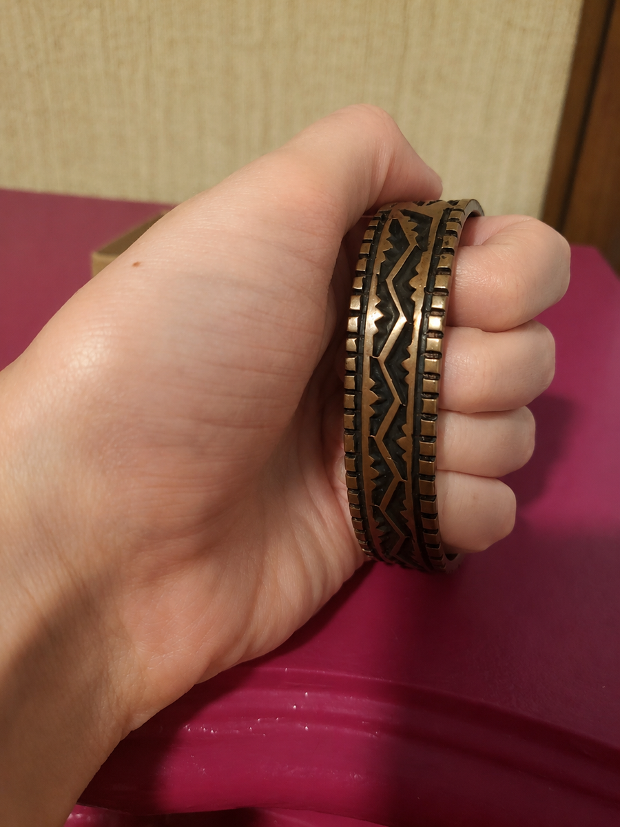 Handmade Solid Copper Engraved Cuff Bracelet- Southwestern/Boho Style