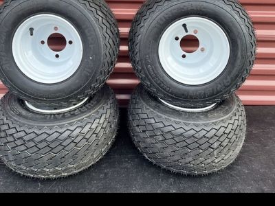 New Set of 4 Arisun Turf Sail 18X8.5-8 Golf Cart Tires Mounted on New White Wheels Brand New $ 120.00 for Set of 4