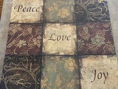 Decorative Canvas Wall Art - "Peace, Love, Joy" Floral Tapestry Style, 24x24 inches