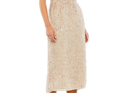 Mac Duggal Sleeveless High Neck Beaded Midi Sheath Dress