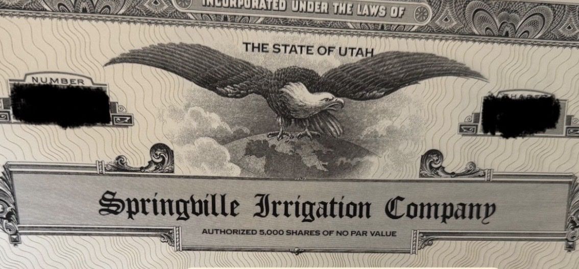 Springville Irrigation Company 1.2 Shares
