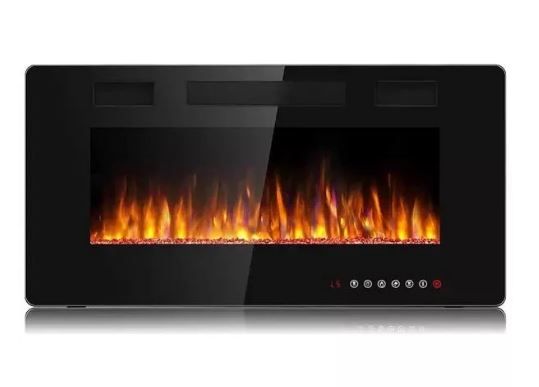 Electric Fireplace Recessed & TV Stand Mounted, 36 Inch, w/LED Light Strip