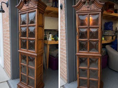 Vintage Wooden Display Cabinet Curio Hutch Glass Doors Classic Design