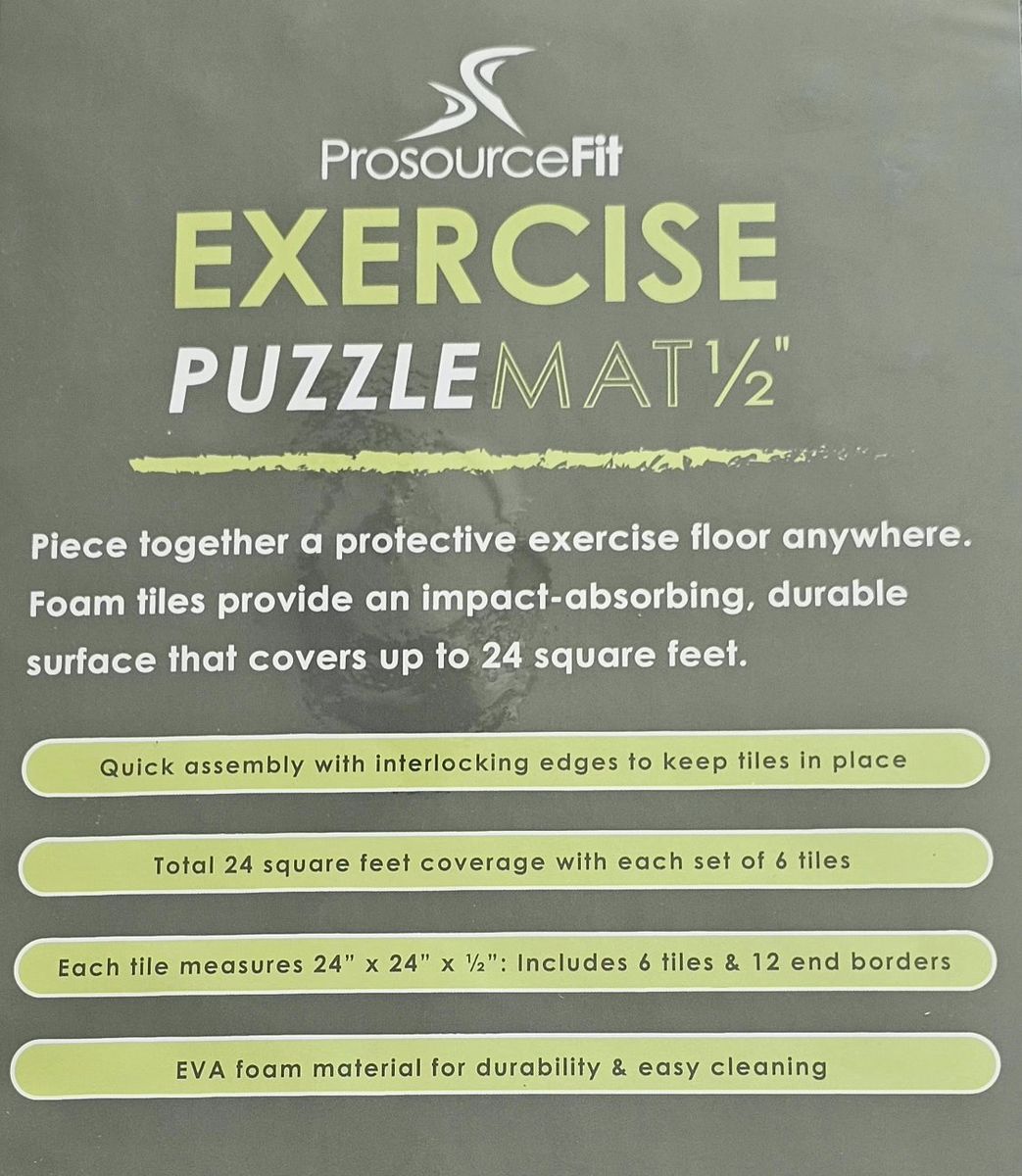ProsourceFit Exercise Puzzle Mat 1/2" Thick EVA Foam Interlocking Tiles - 24 Sq Ft