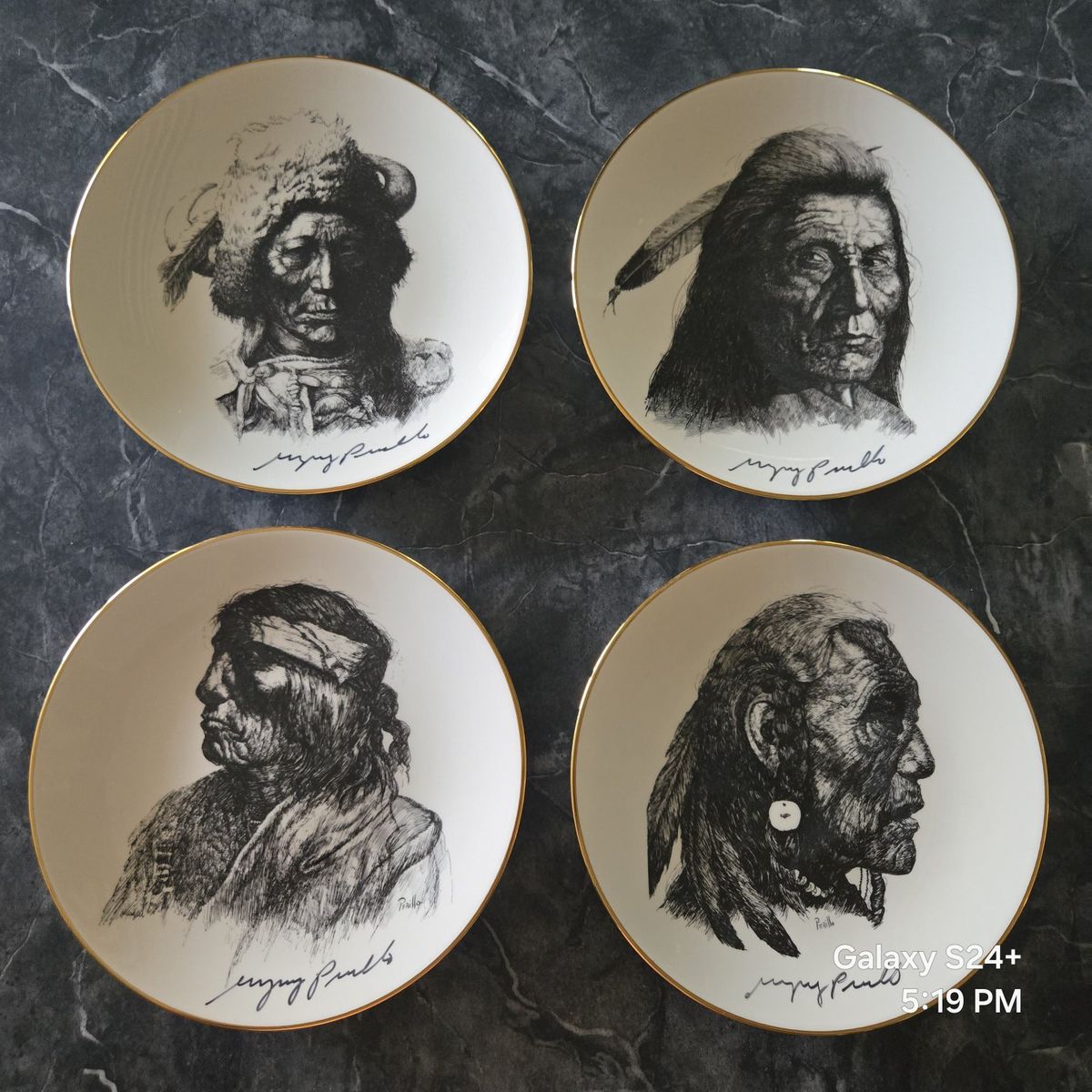 Perillo Indian Nations Series Collector Plates - Set of 4 (Blackfoot, Sioux, Apache, Cheyenne)