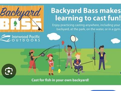 Backyard bass fishing game and 3 poles
