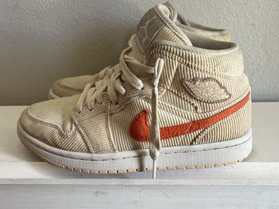 Nike Air Jordan 1 Mid Corduroy Sail Orange Athletic Shoes Women's Size 7