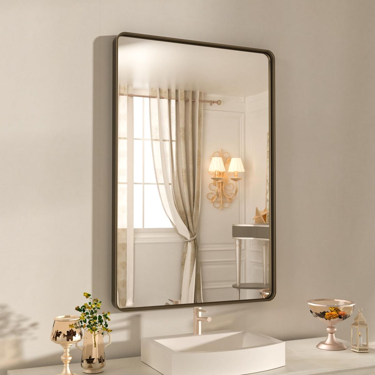 New 24x32 Inch Bronze Bathroom Mirror - Brushed Bronze Frame for Vanity