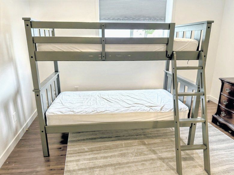 Bunk bed, twin over twin, solid wood- two mattresses included