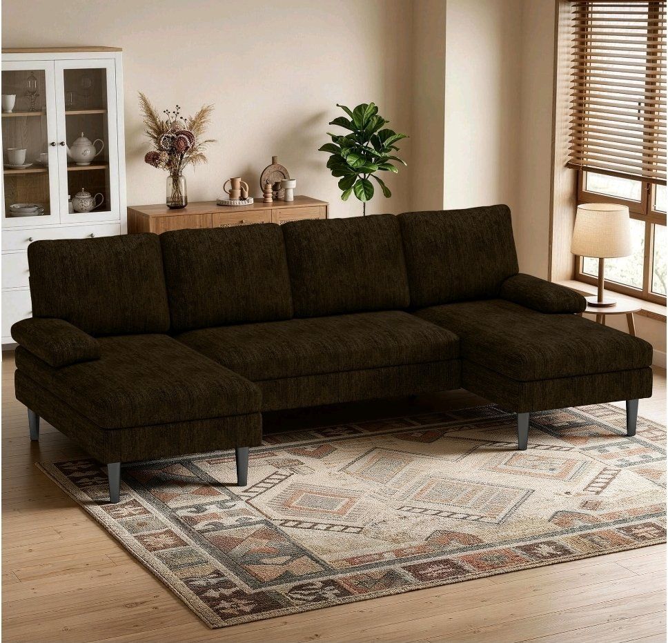 🤎 NEW KORSER 4-SEAT U-SHAPED SECTIONAL SOFA – BROWN 🤎