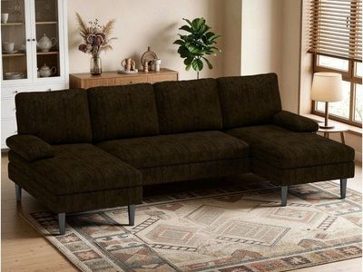 🤎 NEW KORSER 4-SEAT U-SHAPED SECTIONAL SOFA – BROWN 🤎