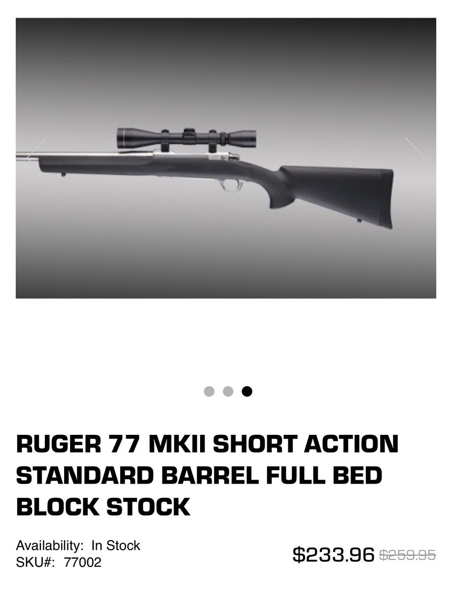 Ruger 77 MKII Short Action Standard Barrel Full Bed Block Stock