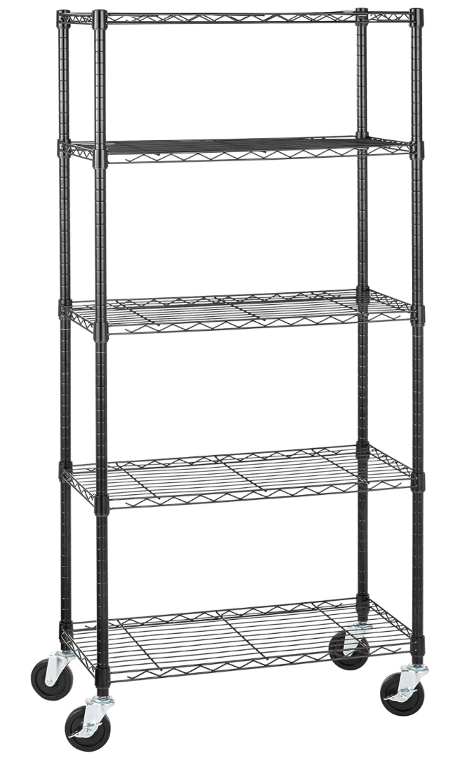 NEW 5-Shelf Heavy Duty Garage Shelving Storage Rack with 4" Wheel Casters, Adjustable Metal Organizer