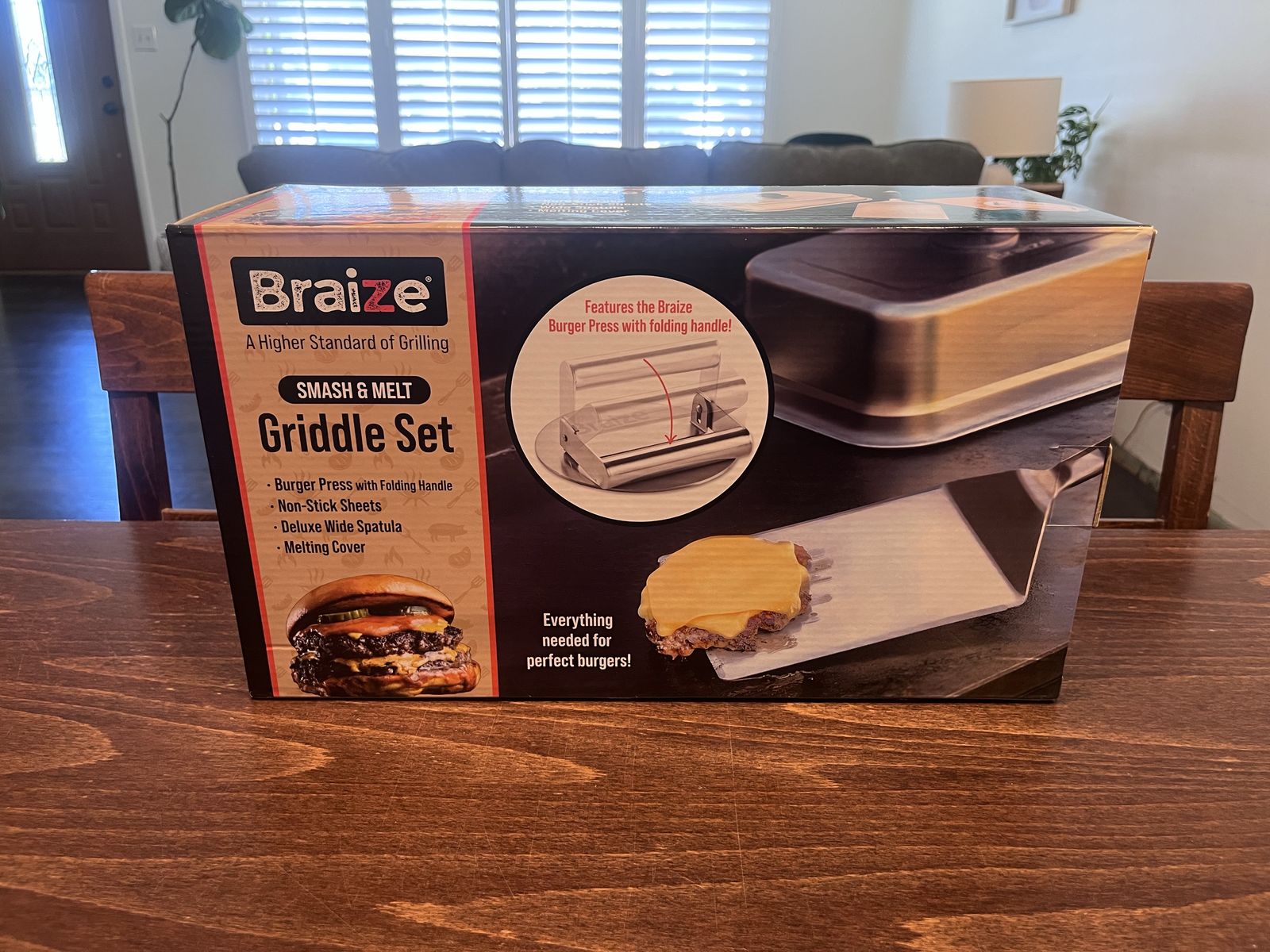Braize Smash & Melt Griddle Set with Burger Press, Spatula, Sheets, & Melting Cover