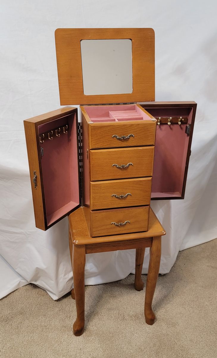 Vintage Wooden Standing Jewelry Armoire